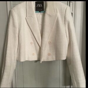 Zara Ivory Boucle’ Cropped Jacket Size XL
